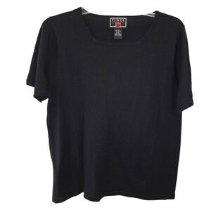 Vinci Clothiers Black Silk Cotton Blend Short Sleeve Ribbed Blouse